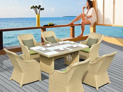Outdoor Wicker Patio Furniture 1+6 Rattan Table And Chairs DR-3352T/C